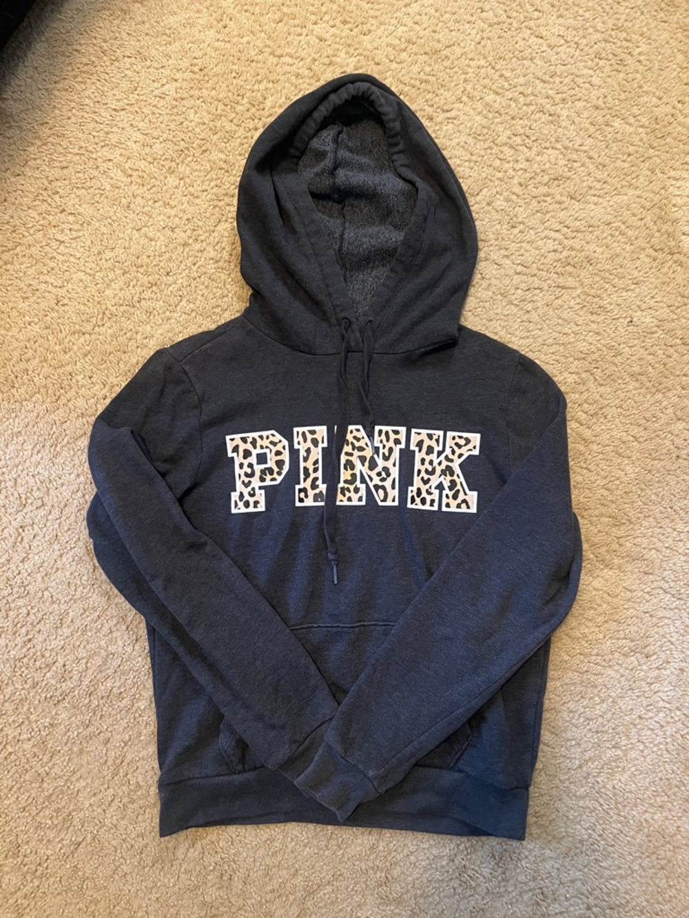 PINK Victoria's Secret Black Hoodie with Leopard PINK Logo